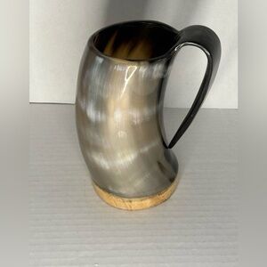 Heathen Wire Works Large Viking Horn 6.5” Mug Polished Wood Base Hot & Cold